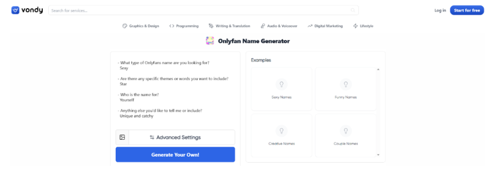 Vondy’s OnlyFans Name Generator Vondy’s OnlyFans Name Generator