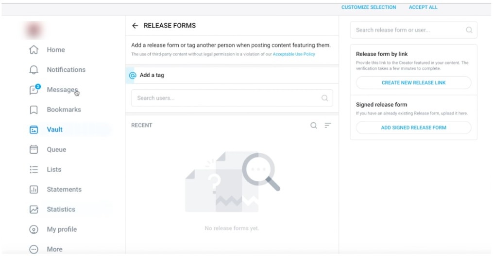 Choose "Create release form by link"